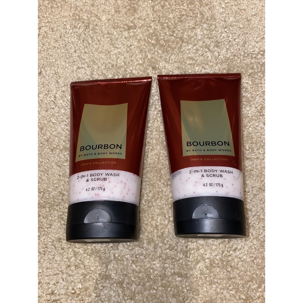 Bath Body Works ‎ 2x MEN'S BOURBON BODY WASH & SCRUB 6.2 Oz
